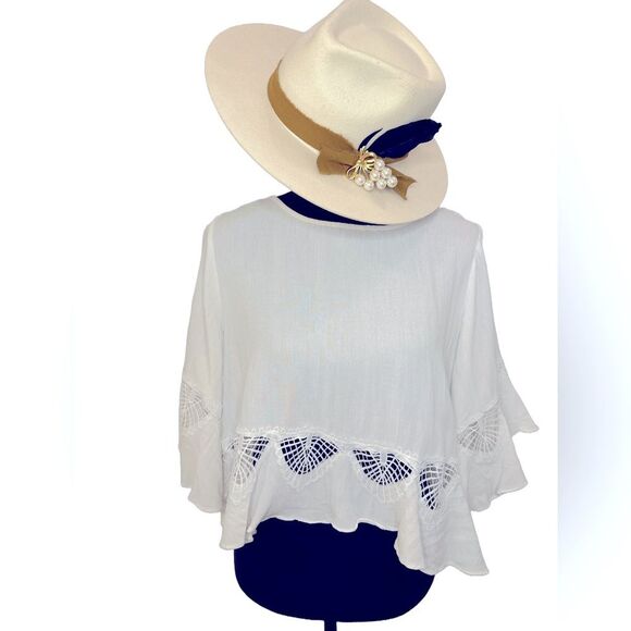 Boho chic white crochet crop top size Large - Picture 1 of 8